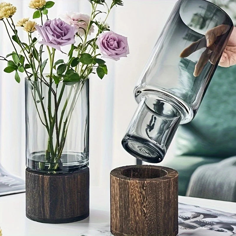 Glass Vase Wooden Base