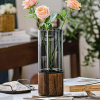 Glass Vase Wooden Base