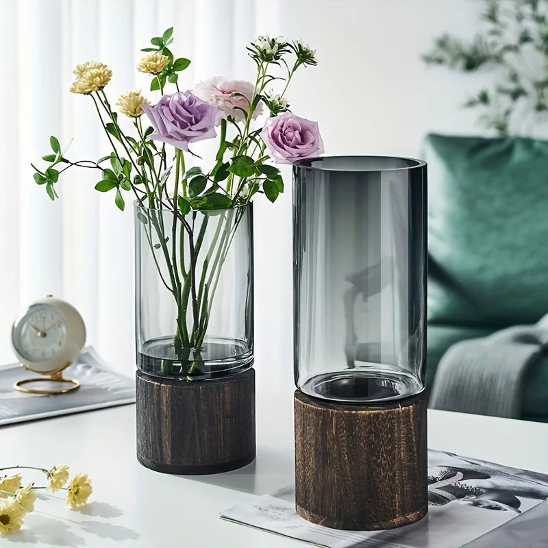 Glass Vase Wooden Base