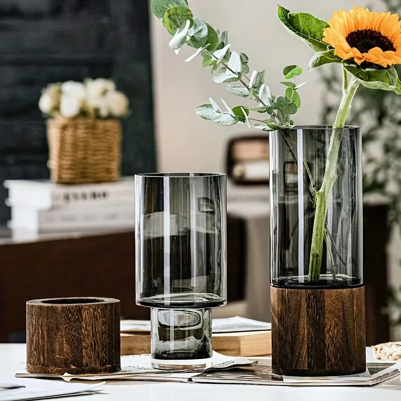 Glass Vase Wooden Base