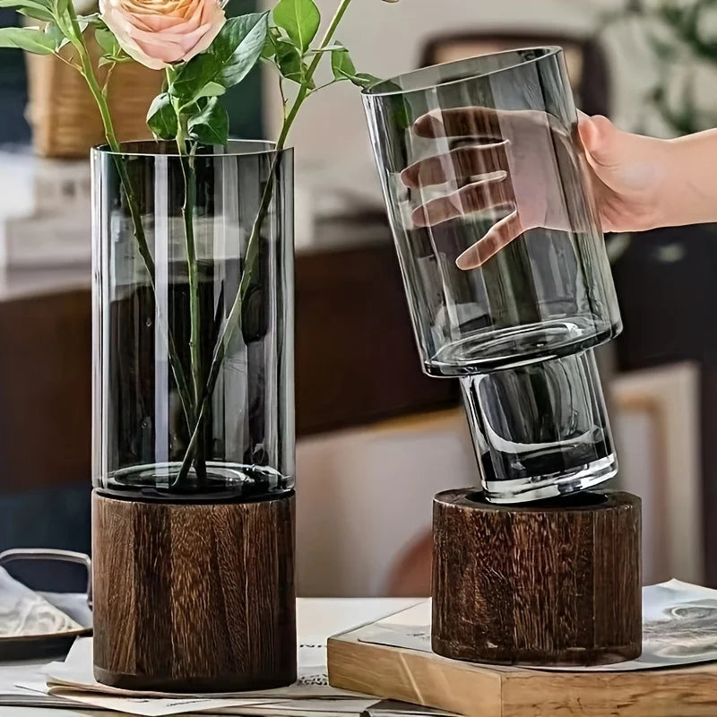 Glass Vase Wooden Base